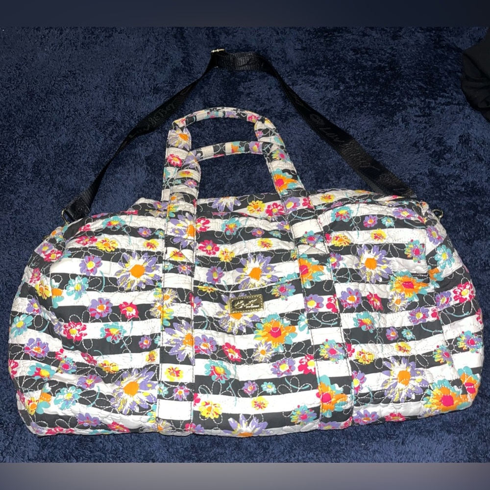 Betsey Johnson Striped Rainbow Daisy Quilted Weekender Duffle Bag